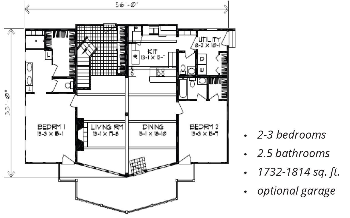 Somerset floor plan, 56 feet by 33 feet